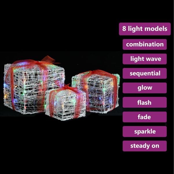 vidaXL Ukrasne akrilne božićne kutije za poklone 3 kom šarene