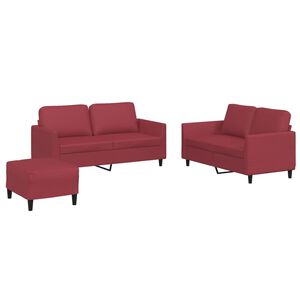 vidaXL 3-dijelni set sofa s jastucima boja vina od umjetne kože