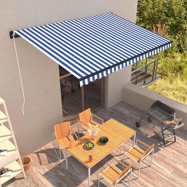 vidaXL Tenda na ručno uvlačenje 450 x 300 cm plavo-bijela