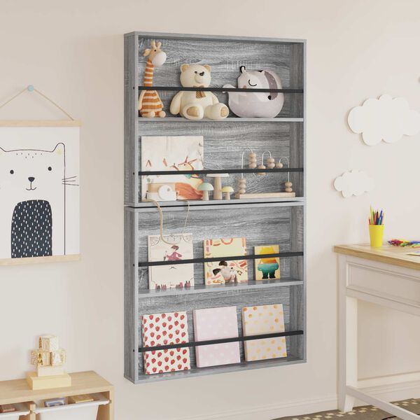 vidaXL Polica za časopise s policom 2 pcs Siva Sonoma 80 x 12 x 70 cm