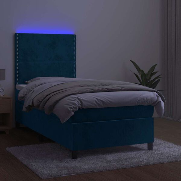 vidaXL Krevet box spring s madracem LED tamnoplavi 90x190 cm bar&scaron;un