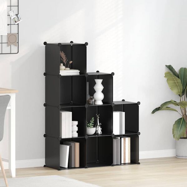 vidaXL Kockasti organizator za pohranu s 9 kocki crni PP