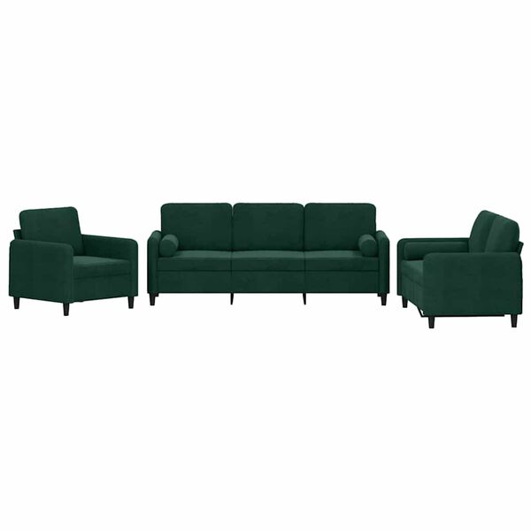 vidaXL 3-dijelni set sofa s jastucima tamnozeleni bar&scaron;unasti
