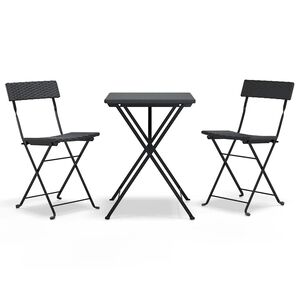 vidaXL 3-dijelni sklopivi bistro set od poliratana crni