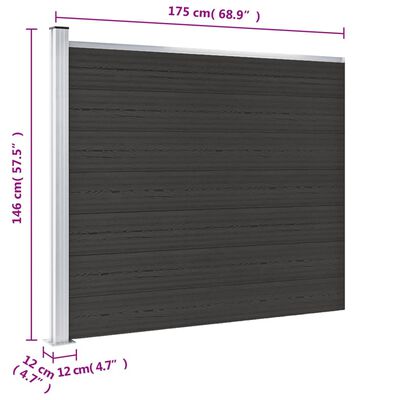 vidaXL Panel za ogradu WPC 175 x 146 cm crni
