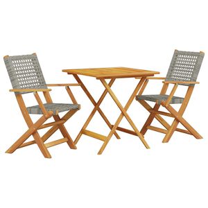 vidaXL 3-dijelni bistro set od poliratana i masivnog drva sivi