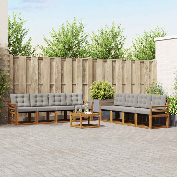 vidaXL Set vanjskih sofa s jastukom 9 pcs Prirodna i svijetlo siva