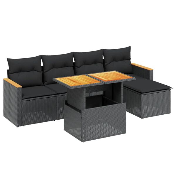 vidaXL 6-dijelni set vrtnih sofa s jastucima crni od poliratana