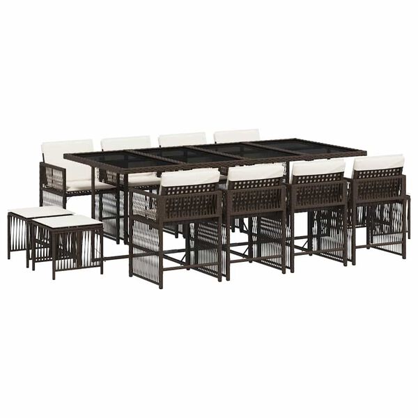 vidaXL 13-dijelni vrtni blagovaonski set s jastucima poliratan smeđi