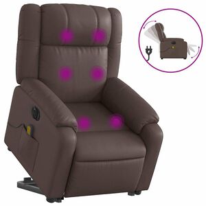 vidaXL Električni masažni naslonjač na podizanje od umjetne kože smeđi
