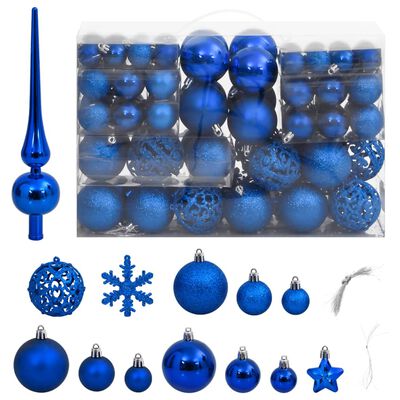 vidaXL Set božićnih kuglica od 111 komada plavi od polistirena