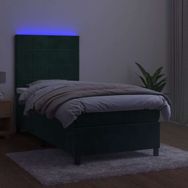vidaXL Krevet box spring s madracem LED tamnozeleni 80 x 200 cm bar&scaron;un
