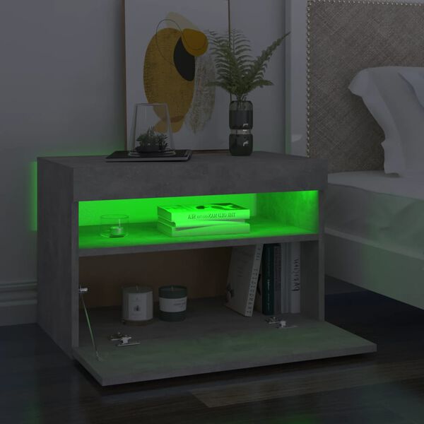 vidaXL Noćni ormarić s LED svjetlima siva boja betona 60 x 35 x 40 cm