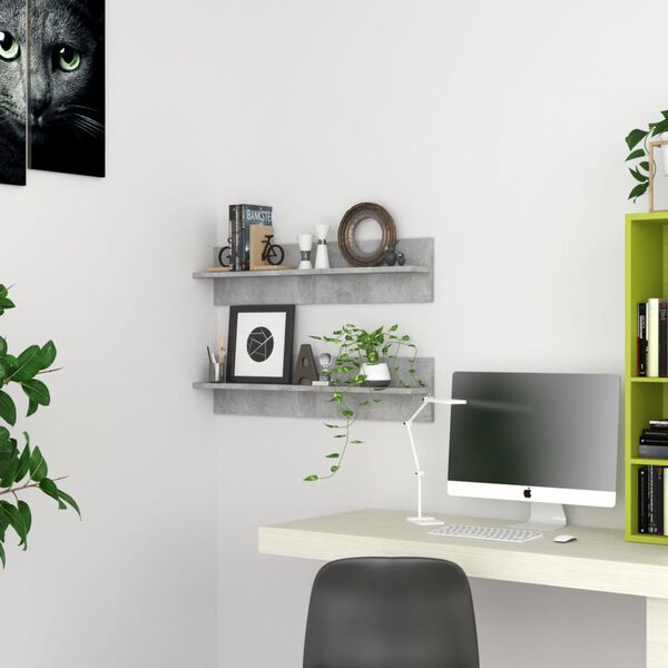 vidaXL Zidne police 2 kom siva boja betona 80x11,5x18 cm od iverice