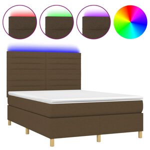 vidaXL Krevet box spring s madracem LED tamnosmeđi 140x200 cm tkanina