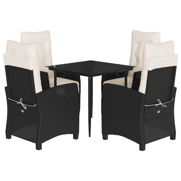 vidaXL 5-dijelni vrtni blagovaonski set s jastucima od poliratana crni