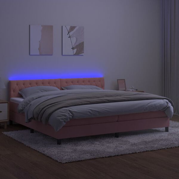 vidaXL Krevet box spring s madracem LED ružičasti 200x200cm bar&scaron;unasti