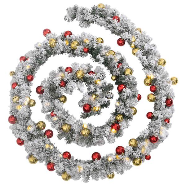 vidaXL Božićni vijenac s kuglicama i LED svjetlima zeleni 5 m PVC