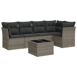 vidaXL 6-dijelni set vrtnih sofa od poliratana s jastucima sivi