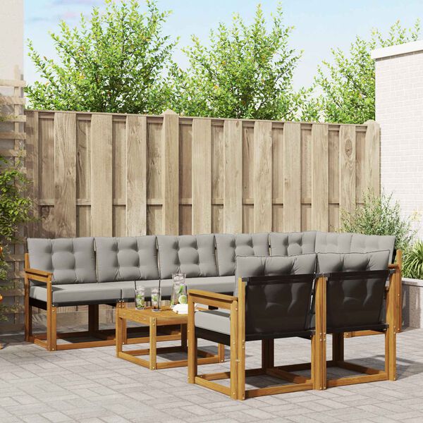 vidaXL Set vanjskih sofa s jastukom 9 pcs Prirodna i svijetlo siva