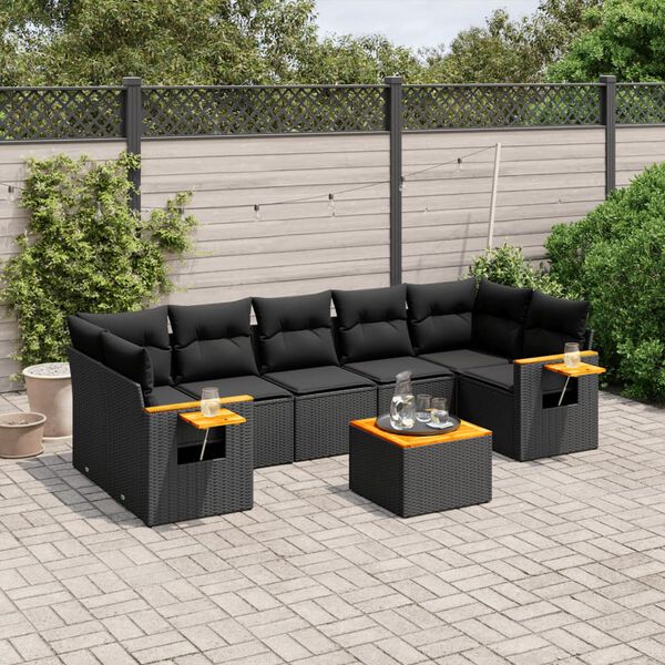 vidaXL 8-dijelni set vrtnih sofa od poliratana s jastucima crni