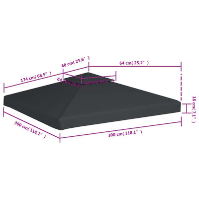 vidaXL Zamjenski pokrov za sjenicu 310 g/m² tamnosivi 3 x 3 m