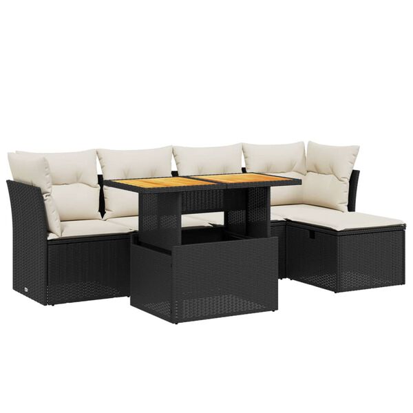vidaXL 6-dijelni set vrtnih sofa s jastucima crni od poliratana