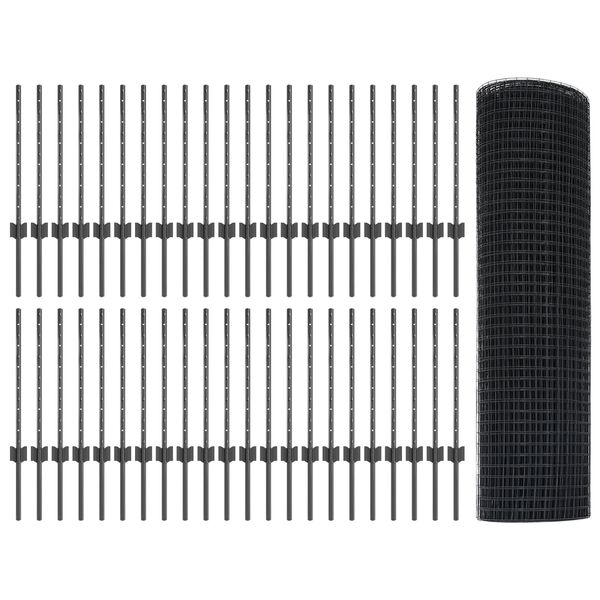 vidaXL Ograda s postovima Siva 0,5 x 100 m Čelik i PVC