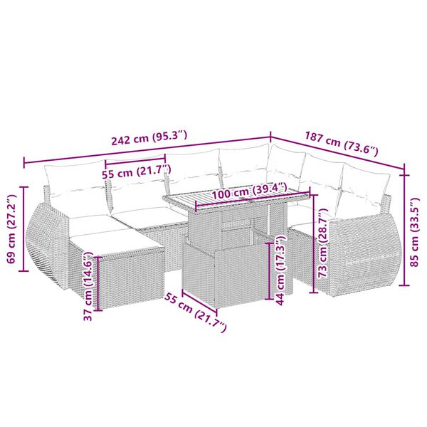 vidaXL 8-dijelni set vrtnih sofa od poliratana s jastucima bež