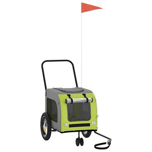 vidaXL Prikolica za bicikl za kućne ljubimce s pohranom Zelena i siva