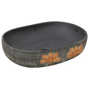 vidaXL Nadgradni umivaonik sivo-crni ovalni 59x40x14 cm keramički