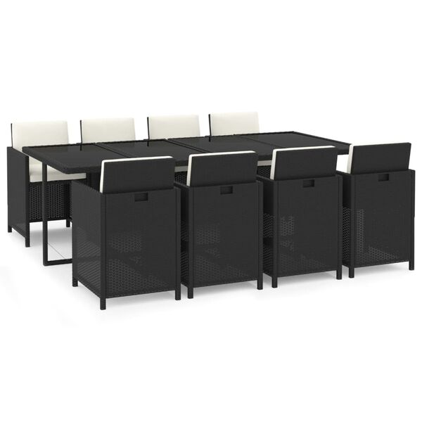 vidaXL 9-dijelni vrtni blagovaonski set s jastucima crni od poliratana