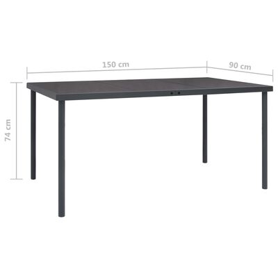 vidaXL Vrtni blagovaonski stol antracit 150 x 90 x 74 cm čelični