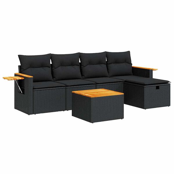vidaXL 6-dijelni set vrtnih sofa s jastucima crni od poliratana