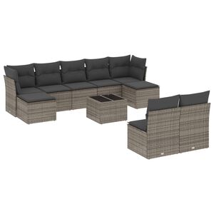 vidaXL 10-dijelni set vrtnih sofa od poliratana s jastucima sivi