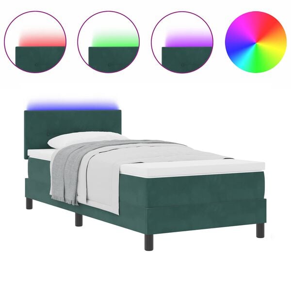 vidaXL LED Box Spring Krevet s madracem Tamnozelena 90 x 200 cm Bar&scaron;un