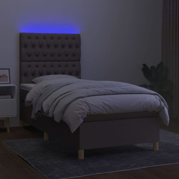 vidaXL Krevet box spring s madracem LED smeđesivi 100x200 cm tkanina