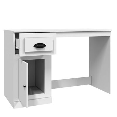 vidaXL Radni stol s ladicom sjajni bijeli 115 x 50 x 75 cm drveni