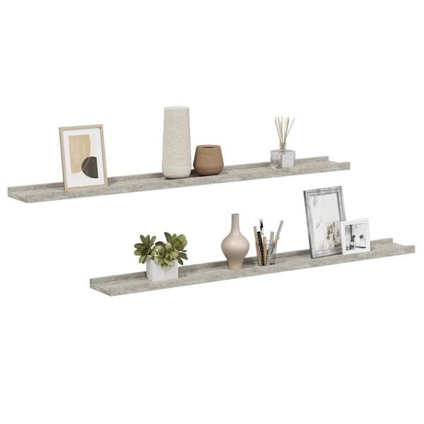 vidaXL Zidne police 2 kom siva boja betona 100 x 9 x 3 cm