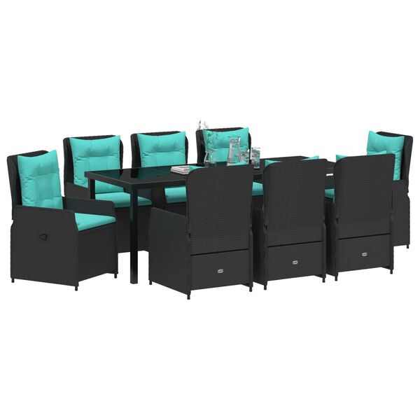 vidaXL Vrtni set za objed 9 pcs Crna Poli ratan