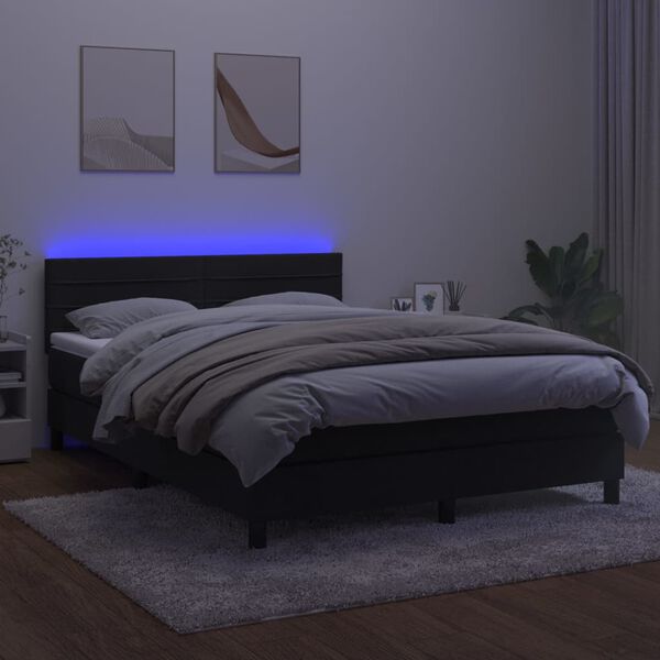 vidaXL Krevet box spring s madracem LED crni 140x190 cm bar&scaron;un