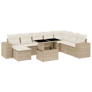 vidaXL 9-dijelni set vrtnih sofa s jastucima bež od poliratana