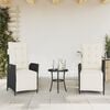 vidaXL 3-dijelni bistro set s jastucima crni od poliratana