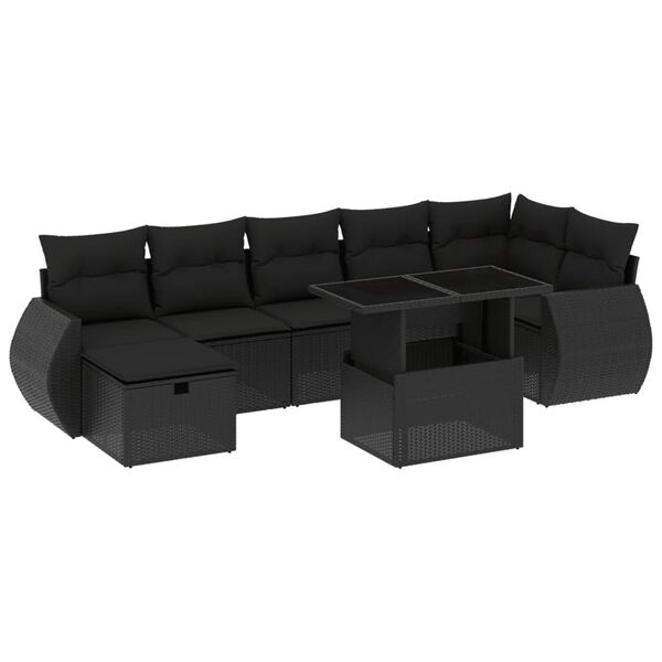 vidaXL 8-dijelni set vrtnih sofa od poliratana s jastucima crni