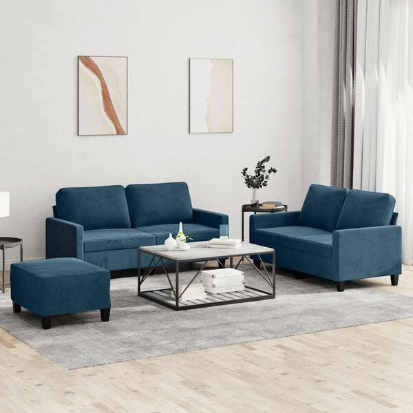 vidaXL 3-dijelni set sofa s jastucima plavi bar&scaron;unasti