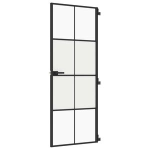 vidaXL Sobna vrata tanka crna 76 x 201,5 cm kaljeno staklo i aluminij