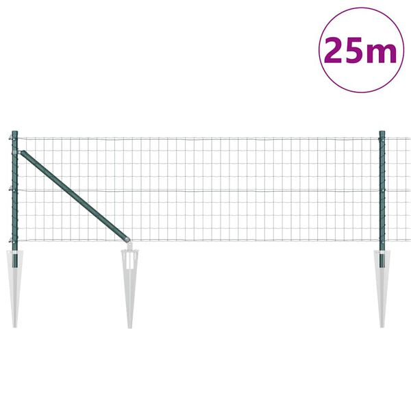 vidaXL Ograda s postovima Zelena 0,4 x 25 m Čelik i PVC