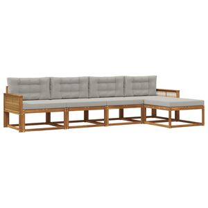 vidaXL Set vanjskih sofa s jastukom 5 pcs Prirodna i Svjetlosiva
