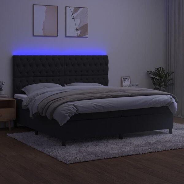 vidaXL Krevet box spring s madracem LED crni 200x200 cm bar&scaron;un