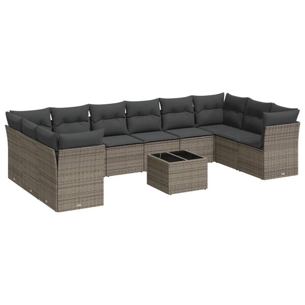 vidaXL 11-dijelni set vrtnih sofa od poliratana s jastucima sivi